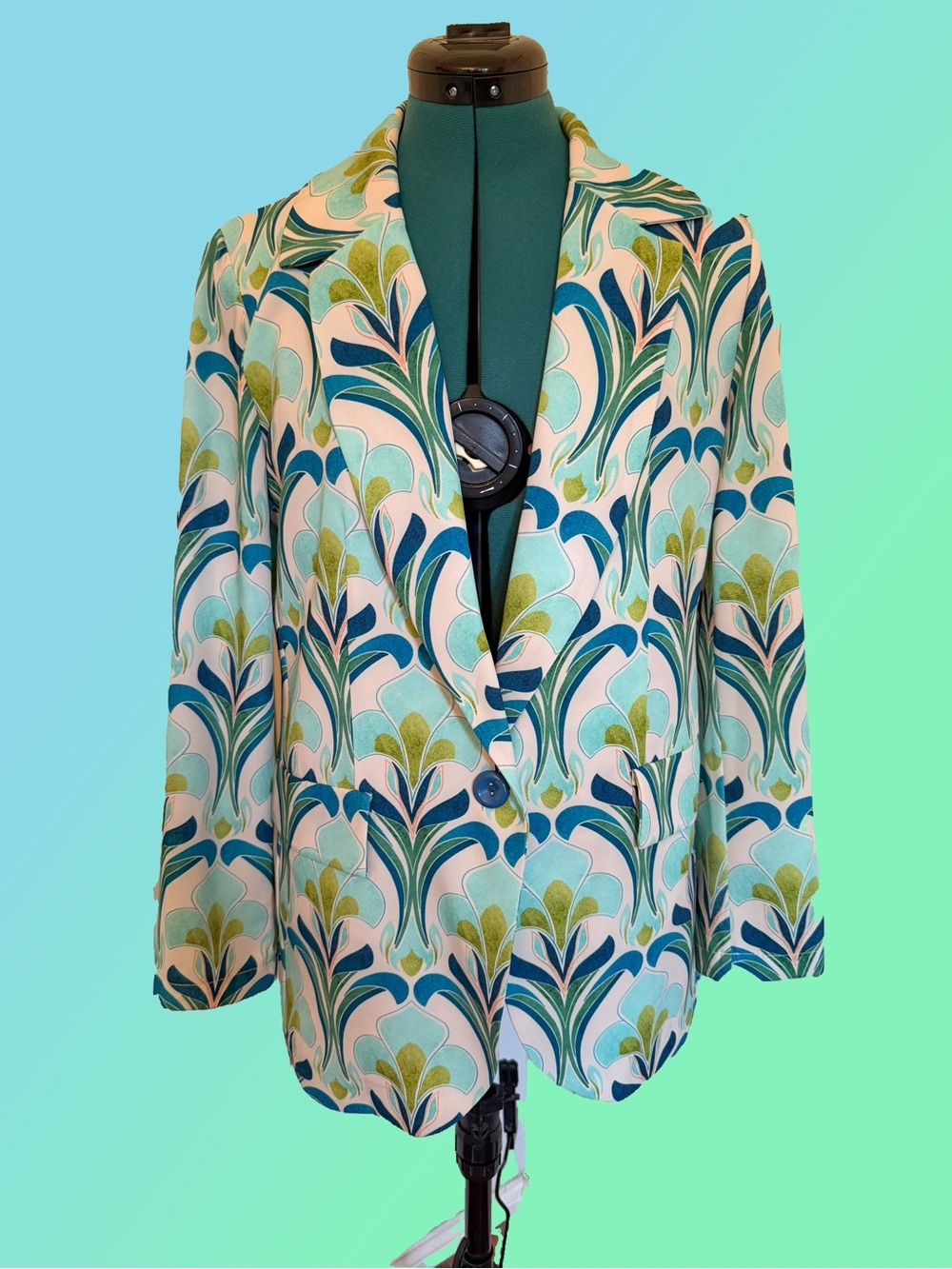 Rachel Zoe Floral Pattern Blazer in Teal, Mint & Cream